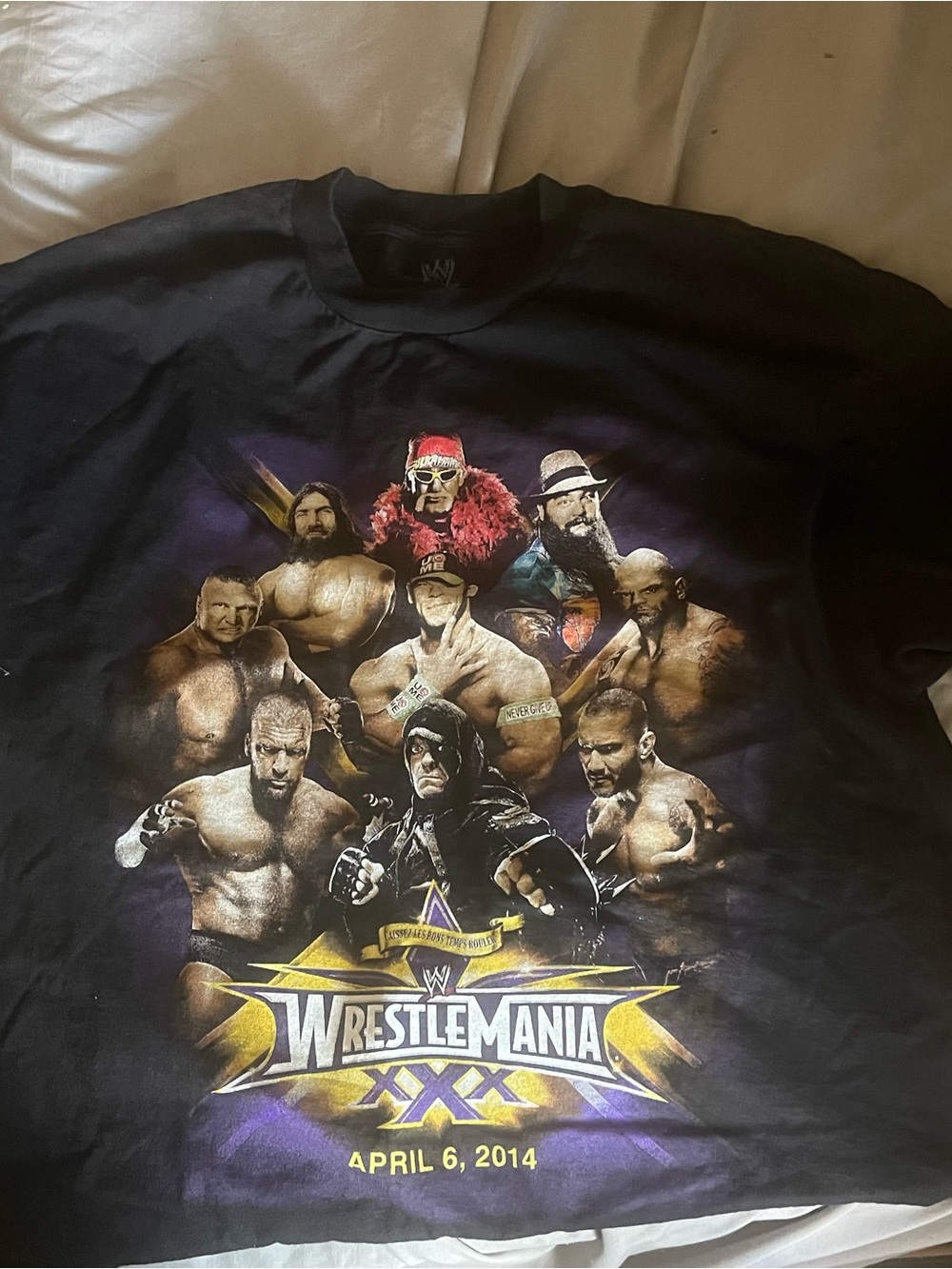 WWE Black WrestleMania XXX Graphic Tee with Multicolor Wrestler Print